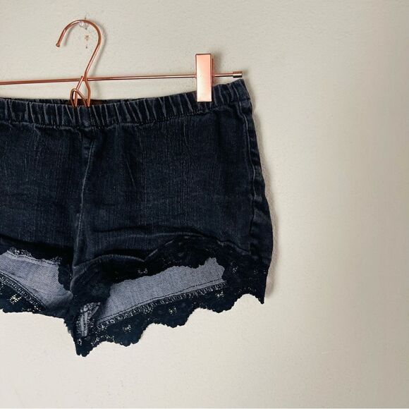 EUC ANGL Aphrodite Black Lace Trim Denim Shorts Small - Picture 5 of 5